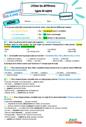 Utiliser les différents types de sujets – CM1 – Exercices Pas à Pas - Cycle 3 - PDF à imprimer