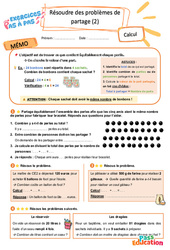 Résoudre des problèmes de partage (2) – CE2 – Exercices Pas à Pas - Cycle 2 - PDF à imprimer