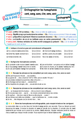 Cent, sang, sans, s’en, sens, sent : Orthographier les homophones lexicaux – CM2 – Exercices Pas à Pas - Cycle 3 - PDF à imprimer