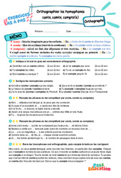 Conte, comte, compte(s) : Orthographier les homophones lexicaux – CM2 – Exercices Pas à Pas - Cycle 3 - PDF à imprimer