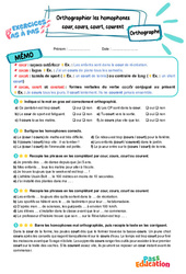 Cour, cours, court, courent : Orthographier les homophones lexicaux – CM2 – Exercices Pas à Pas - Cycle 3 - PDF à imprimer