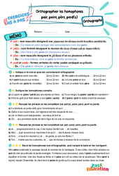 Pair, paire, père, perd(s) : Orthographier les homophones lexicaux – CM2 – Exercices Pas à Pas - Cycle 3 - PDF à imprimer