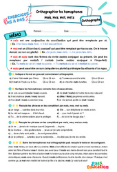 Leçon, exercice et évaluation :<br/> mais, mes, met, mets : Orthographier les homophones – CM2 – Exercices Pas à Pas - Cycle 3 - PDF à imprimer