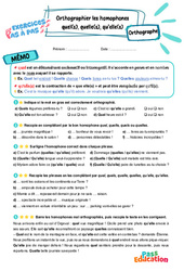 Leçon, exercice et évaluation :<br/> quel(s), quelle(s), qu’elle(s) : Orthographier les homophones – CM2 – Exercices Pas à Pas - Cycle 3 - PDF à imprimer