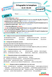 Leçon, exercice et évaluation :<br/> ce, se / ces, ses : Orthographier les homophones – CM2 – Exercices Pas à Pas - Cycle 3 - PDF à imprimer
