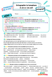 Leçon, exercice et évaluation :<br/> et, est, es / son, sont : Orthographier les homophones – CM2 – Exercices Pas à Pas - Cycle 3 - PDF à imprimer