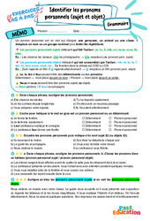 Cours et exercice : Identifier les pronoms personnels (sujet et objet) – 6ème – Exercices Pas à Pas - Cycle 3 - PDF à imprimer