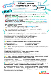 Cours et exercice : Utiliser les pronoms personnels (sujet et objet) – 6ème – Exercices Pas à Pas - Cycle 3 - PDF à imprimer