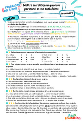 Cours et exercice : Mettre en relation un pronom personnel et son antécédent – 6ème – Exercices Pas à Pas - Cycle 3 - PDF à imprimer