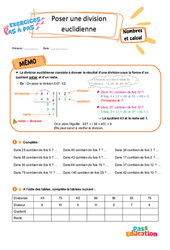 Savoir poser une division euclidienne – 6ème – Exercices Pas à Pas - Cycle 3 - PDF à imprimer