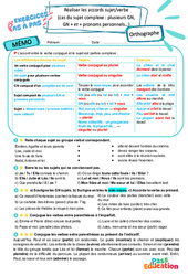 Réaliser les accords sujet/verbe (cas du sujet complexe : plusieurs GN, GN + et + pronoms personnels…) – 6ème – Exercices Pas à Pas - Cycle 3 - PDF à imprimer