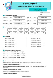 Trouver le quart d’un nombre - CM2 - Exercices - PDF à imprimer