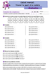 Trouver le quart d’un nombre - CM2 - Evaluation - PDF à imprimer
