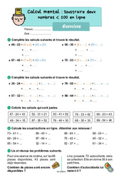 Soustraire deux nombres inférieurs à 100 en ligne - CE2 - Exercices - PDF à imprimer