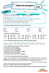 Utiliser des antonymes – 6ème – Exercices Pas à Pas - Cycle 3 - PDF à imprimer