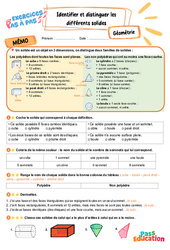 Identifier et distinguer les différents solides – CM2 – Exercices Pas à Pas - Cycle 3 - PDF à imprimer