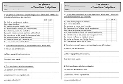 Phrase affirmative et phrase négative - Ce1 - Exercices  - PDF à imprimer