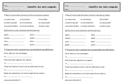 Connaître des mots composés - Ce1  - Exercices  - PDF à imprimer