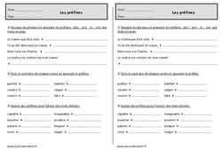 Mots dérivés en ajoutant un préfixe - Ce1 – Exercices  - PDF à imprimer