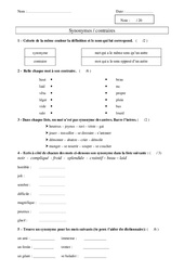 Synonymes - Ce1 - Evaluation - Bilan - PDF à imprimer
