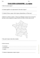 Régions - Ce2 - Evaluation - PDF à imprimer