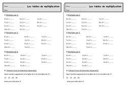 Tables de multiplication  - Ce1 - Exercices à imprimer