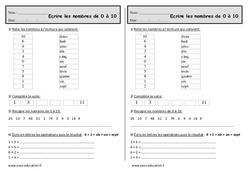 Écrire les nombres de 0 à 10 - Ce1 - Exercices à imprimer