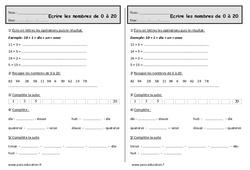 Écrire les nombres de 0 à 20 - Ce1 - Exercices de numération - PDF à imprimer