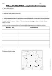 Grandes villes françaises - Cm1 Cm2 - Evaluation - PDF à imprimer