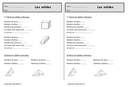 Cubes , pavés, pyramides, cônes, cylindres - Ce1 - Exercices sur les solides - PDF à imprimer