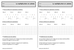 La multiplication en colonne - Ce1 - Exercices  - PDF à imprimer