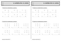 Multiplication en colonne - Ce1 - Exercices - Calcul