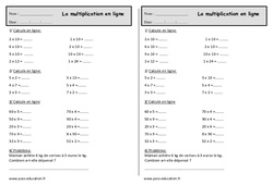 Multiplication en ligne - Ce1 - Exercices de calcul