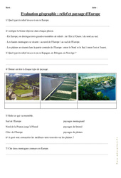 Relief et paysage d'Europe - Cm1 cm2 - Evaluation - PDF à imprimer