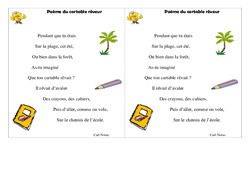 Poème du cartable rêveur - Poésie sur la rentrée - Ce2 - PDF à imprimer