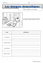 Risques dans le salon - Cm1 - Cm2 -  Exercices sur les dangers domestiques - PDF à imprimer