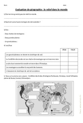Reliefs dans le monde - Cm1 Cm2 - Evaluation - PDF à imprimer