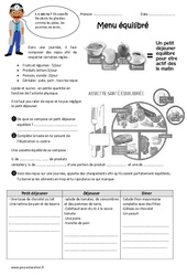 Menus équilibrés - Cm1 - Cm2 - Exercices sur le goût - PDF à imprimer