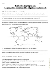 Population mondiale - Cm1 cm2 - Evaluation - PDF à imprimer