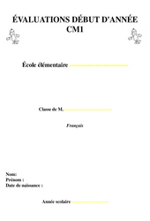 Evaluation début d'année - Diagnostique français - Cm1 - Cycle 3
