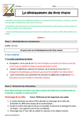 Développement des êtres vivants - Cm1 - Cm2 - Fiche de préparation - PDF à imprimer