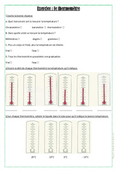 Fiche d'exercices: Le thermomètre – Ce1 – La matière – Sciences – Cycle 2 - PDF à imprimer