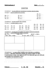 Addition des nombres naturels – Cm1 – Cm2 – Evaluation - PDF à imprimer