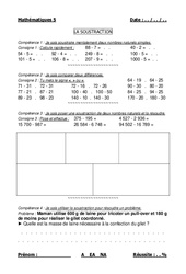 Soustraction des nombres naturels – Cm1 – Cm2 – Evaluation - PDF à imprimer