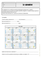Calendrier - Ce1 – Exercices – Espace temps – Cycle 2 - PDF à imprimer