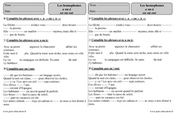 a - à / on - ont - Ce2 - Homophones - Exercices corrigés - PDF à imprimer