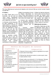 Mardi gras  - Texte documentaire - Lecture - Compréhension - Cycle 2 - Cycle 3 - PDF à imprimer