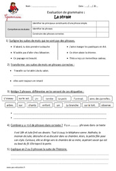Phrase - Ce2 - Evaluation  - PDF à imprimer