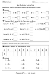 Evaluation Doubles Et Moities Cp Cycle 2 Bilan Et Controle Corrige