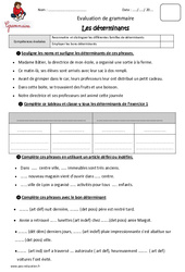 Déterminants - Cm1 - Evaluation - Bilan - PDF à imprimer